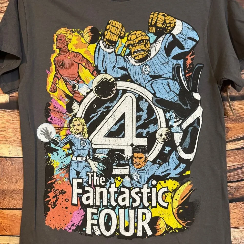 Marvel Fantastic Four Men's Gray S Graphic T-Shirt 100% Cotton Crew Neck